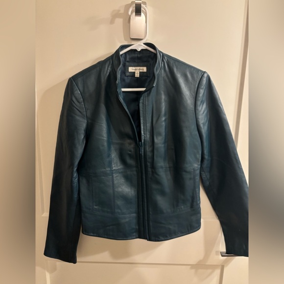 Yvonne Marie teal leather jacket, size 6 - Picture 9 of 13